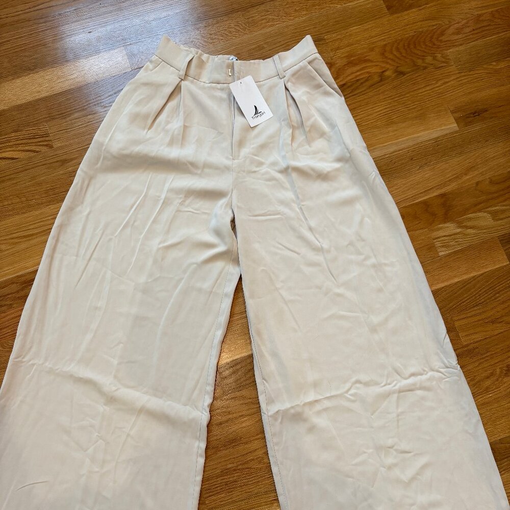 Cream, high-waisted, wide-leg dress pants, size small